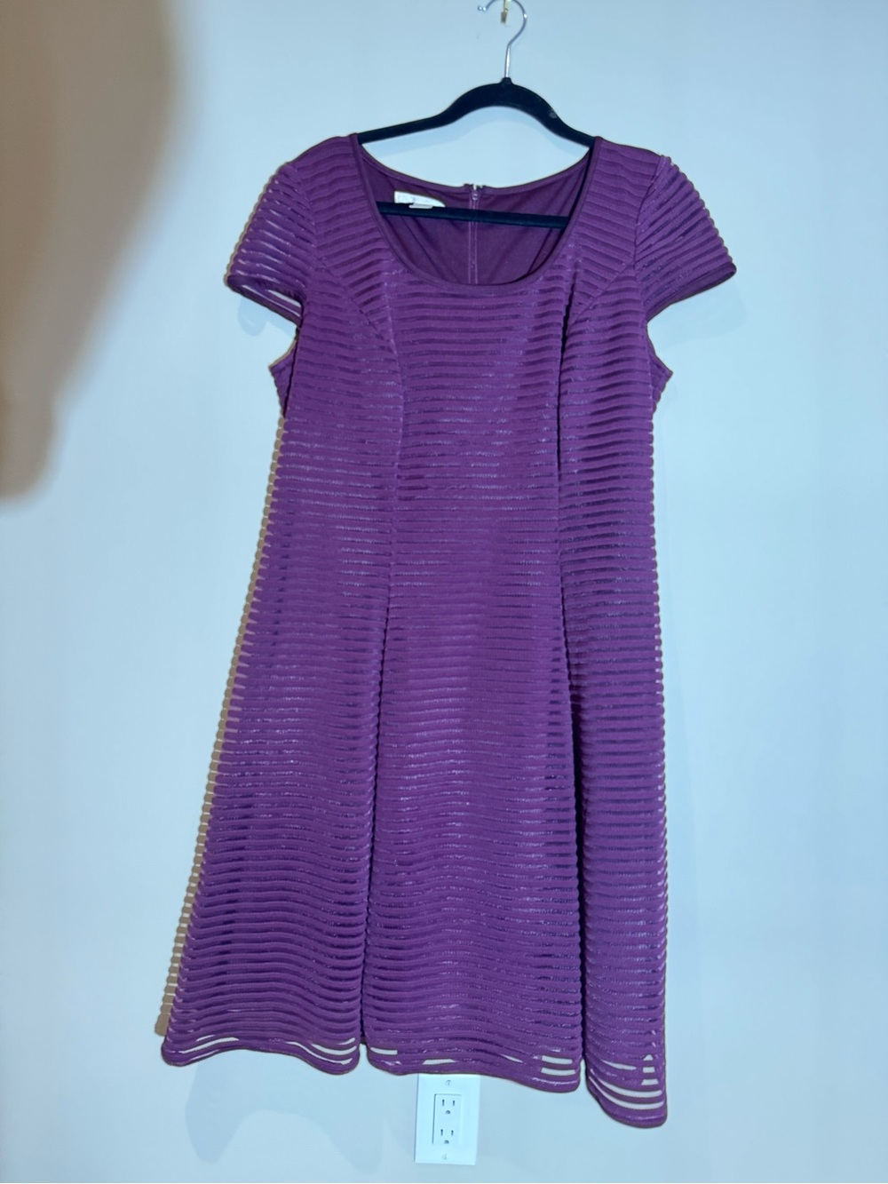 London Times Plum Textured Fit & Flare Dress